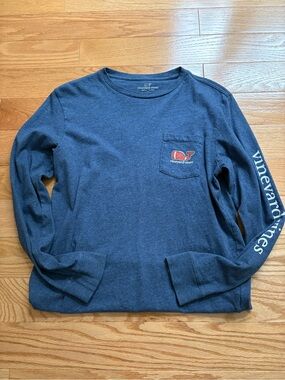Vineyard Vines Navy Long-Sleeve Pocket Tee with Whale Logo